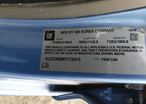 2015 Chevrolet Spark 1Lt Cvt z USA, uszkodzony, nr VIN KL8CD6S96FC730415